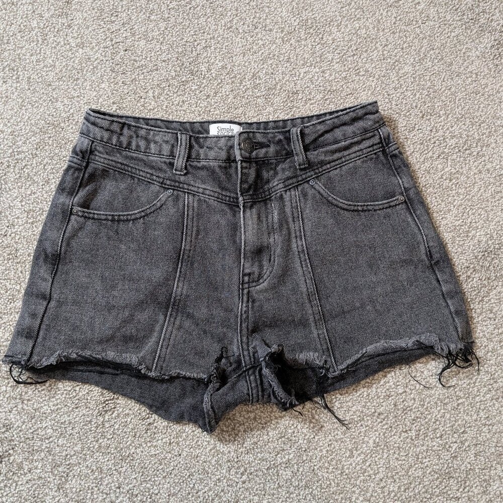 SIMPLE SOCIETY Black Denim High Rise Cut-Off Jean Short Shorts; Size 7/28